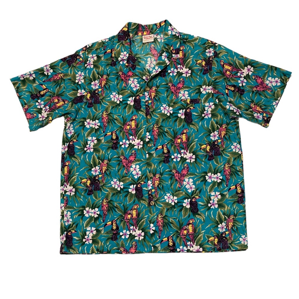 Vintage Barefoot In Paradise Men Hawaiian Shirt L Parrots Floral Pocket …